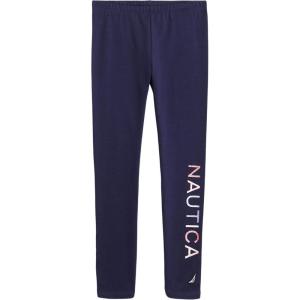 Nautica Girls’ Leggings, Full Length Pull-on Stretch Pants with Elastic Waistband & Logo Detail(Peacoat Multi)