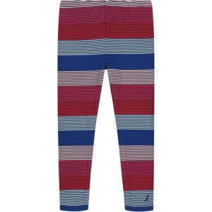 Nautica Girls’ Leggings, Full Length Pull-on Stretch Pants with Elastic Waistband & Logo Detail(Peacoat Stripe)