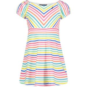 Nautica Girls’ Printed Flutter Dress, Sleeveless with Ruffled Shoulders & Cinched Waist(Bright White)