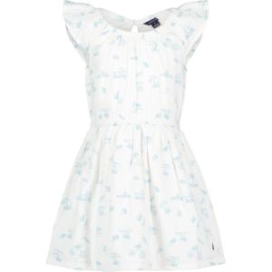 Nautica Girls’ Printed Flutter Dress, Sleeveless with Ruffled Shoulders & Cinched Waist(White Sand and City)