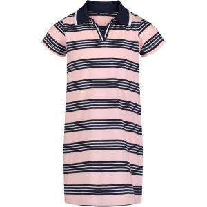 Nautica Girls’ Short Sleeve Knit Pique Polo Dress(Coral Blush Stripe)