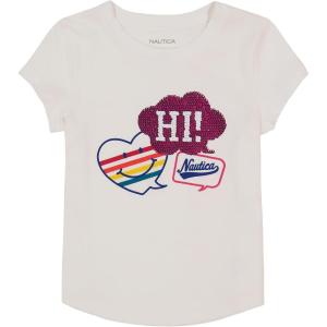 Nautica Girls Short Sleeve Legacy T-Shirt with Flip Sequin Design, Cotton Tee with Tagless Interior(Bright White Hi)