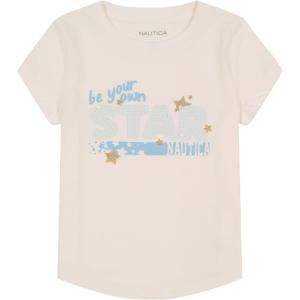 Nautica Girls Short Sleeve Legacy T-Shirt with Flip Sequin Design, Cotton Tee with Tagless Interior(Bright White Star Sequin)