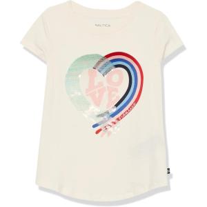 Nautica Girls Short Sleeve Legacy T-Shirt with Flip Sequin Design, Cotton Tee with Tagless Interior(Eggnog Love)