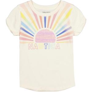 Nautica Girls Short Sleeve Legacy T-Shirt with Flip Sequin Design, Cotton Tee with Tagless Interior(Eggnog Ombre Sun)