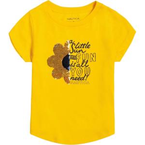 Nautica Girls Short Sleeve Legacy T-Shirt with Flip Sequin Design, Cotton Tee with Tagless Interior(Lemon Sequin Sun)