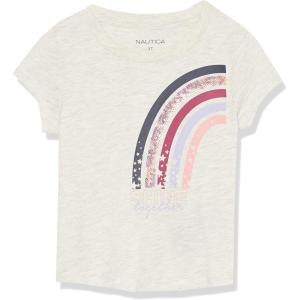 Nautica Girls Short Sleeve Legacy T-Shirt with Flip Sequin Design, Cotton Tee with Tagless Interior(Oatmeal Rainbow Sequin)