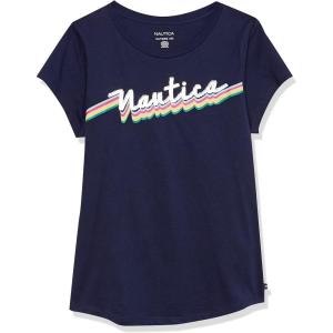 Nautica Girls Short Sleeve Legacy T-Shirt with Flip Sequin Design, Cotton Tee with Tagless Interior(Peacoat Script/Sequin)