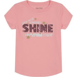 Nautica Girls Short Sleeve Legacy T-Shirt with Flip Sequin Design, Cotton Tee with Tagless Interior(Pink Dolphin Sequin Shine)