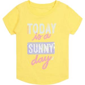 Nautica Girls Short Sleeve Legacy T-Shirt with Flip Sequin Design, Cotton Tee with Tagless Interior(Yellow Sunny Day)
