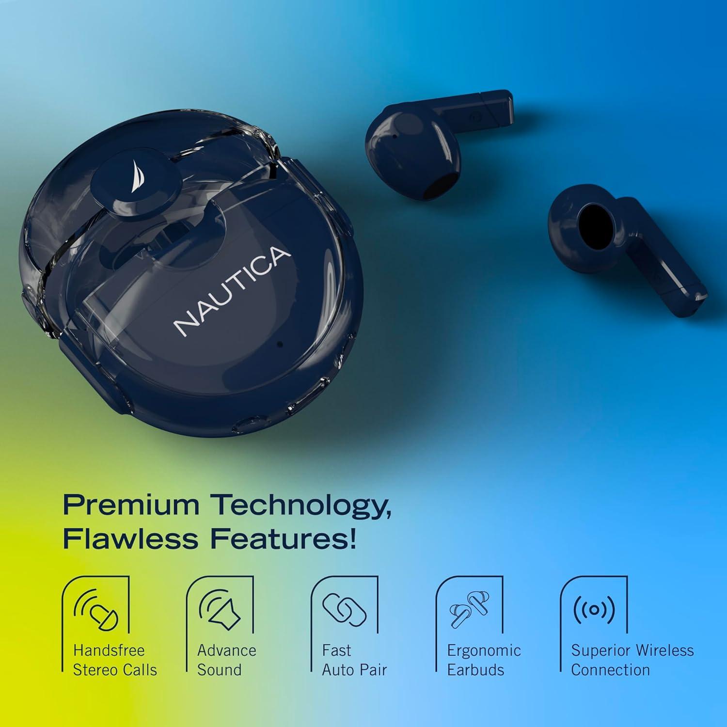 imageNautica Bluetooth Earbuds Wireless Connection 6 Hours Playtime Bluetooth 51 HandsFree Stereo Calls Fast Auto Pair IPX5 Splashproof Lightweight Transparent Design for iOS Android WhiteWhite