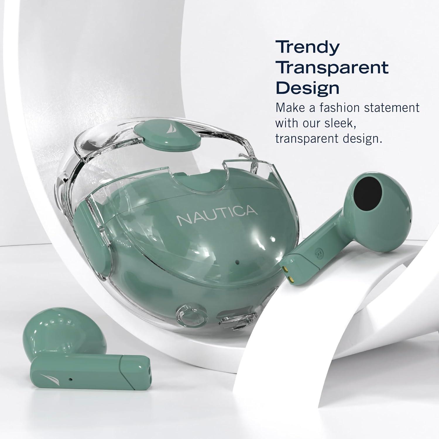 imageNautica Bluetooth Earbuds Wireless Connection 6 Hours Playtime Bluetooth 51 HandsFree Stereo Calls Fast Auto Pair IPX5 Splashproof Lightweight Transparent Design for iOS Android GreenGreen
