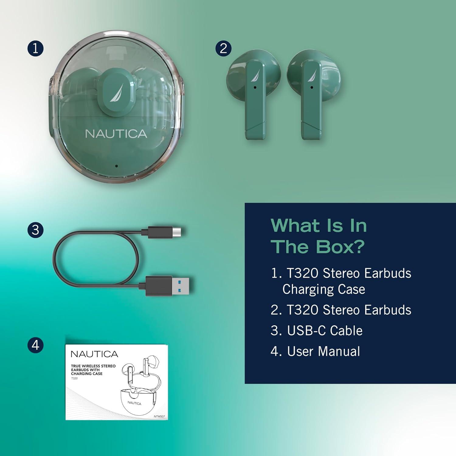imageNautica Bluetooth Earbuds Wireless Connection 6 Hours Playtime Bluetooth 51 HandsFree Stereo Calls Fast Auto Pair IPX5 Splashproof Lightweight Transparent Design for iOS Android WhiteGreen
