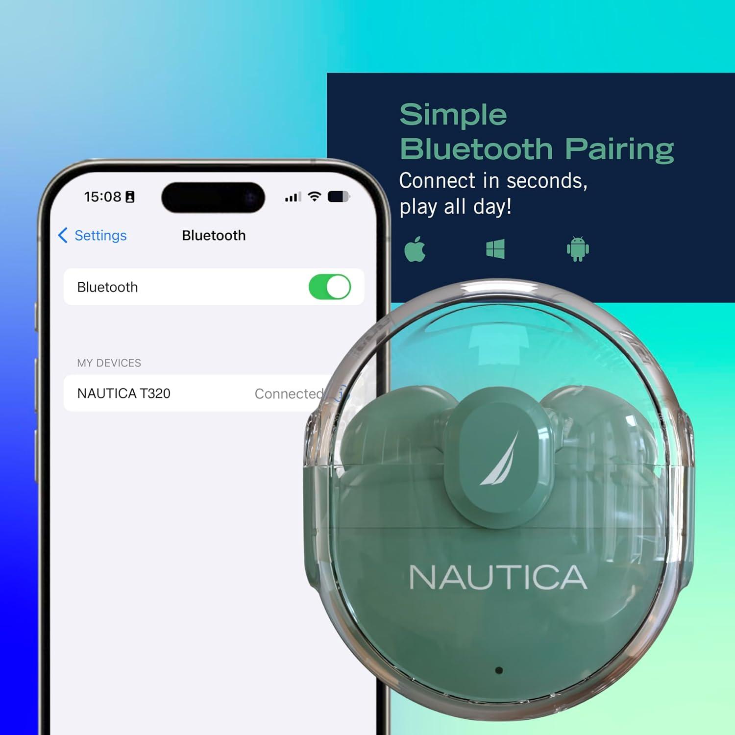 imageNautica Bluetooth Earbuds Wireless Connection 6 Hours Playtime Bluetooth 51 HandsFree Stereo Calls Fast Auto Pair IPX5 Splashproof Lightweight Transparent Design for iOS Android WhiteGreen
