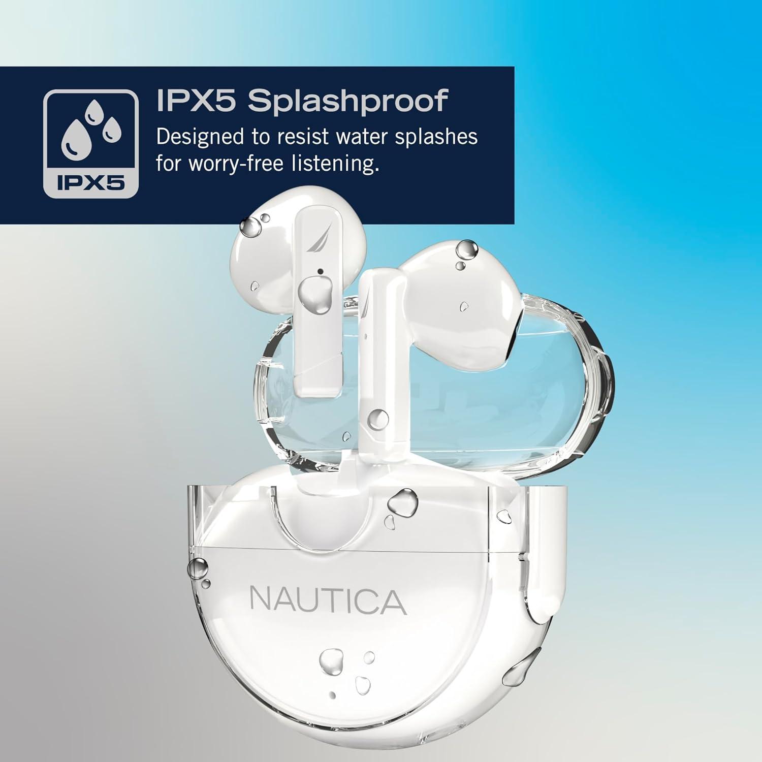 imageNautica Bluetooth Earbuds Wireless Connection 6 Hours Playtime Bluetooth 51 HandsFree Stereo Calls Fast Auto Pair IPX5 Splashproof Lightweight Transparent Design for iOS Android WhiteWhite