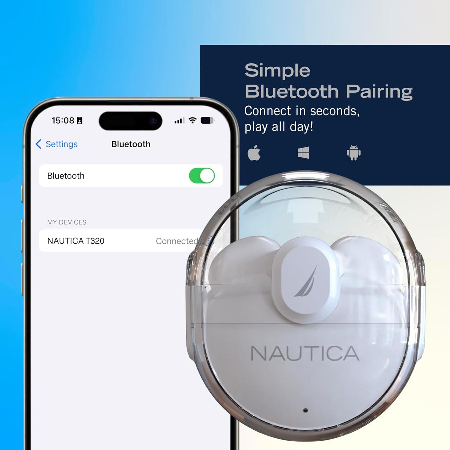 imageNautica Bluetooth Earbuds Wireless Connection 6 Hours Playtime Bluetooth 51 HandsFree Stereo Calls Fast Auto Pair IPX5 Splashproof Lightweight Transparent Design for iOS Android GreenWhite