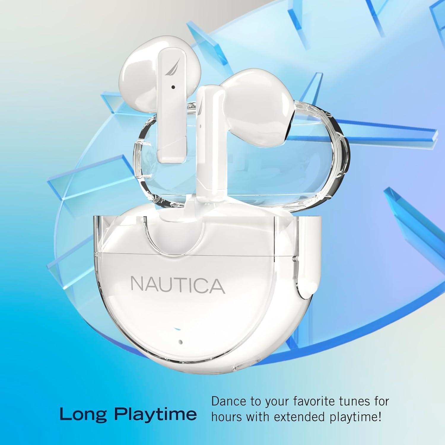 imageNautica Bluetooth Earbuds Wireless Connection 6 Hours Playtime Bluetooth 51 HandsFree Stereo Calls Fast Auto Pair IPX5 Splashproof Lightweight Transparent Design for iOS Android GreenWhite