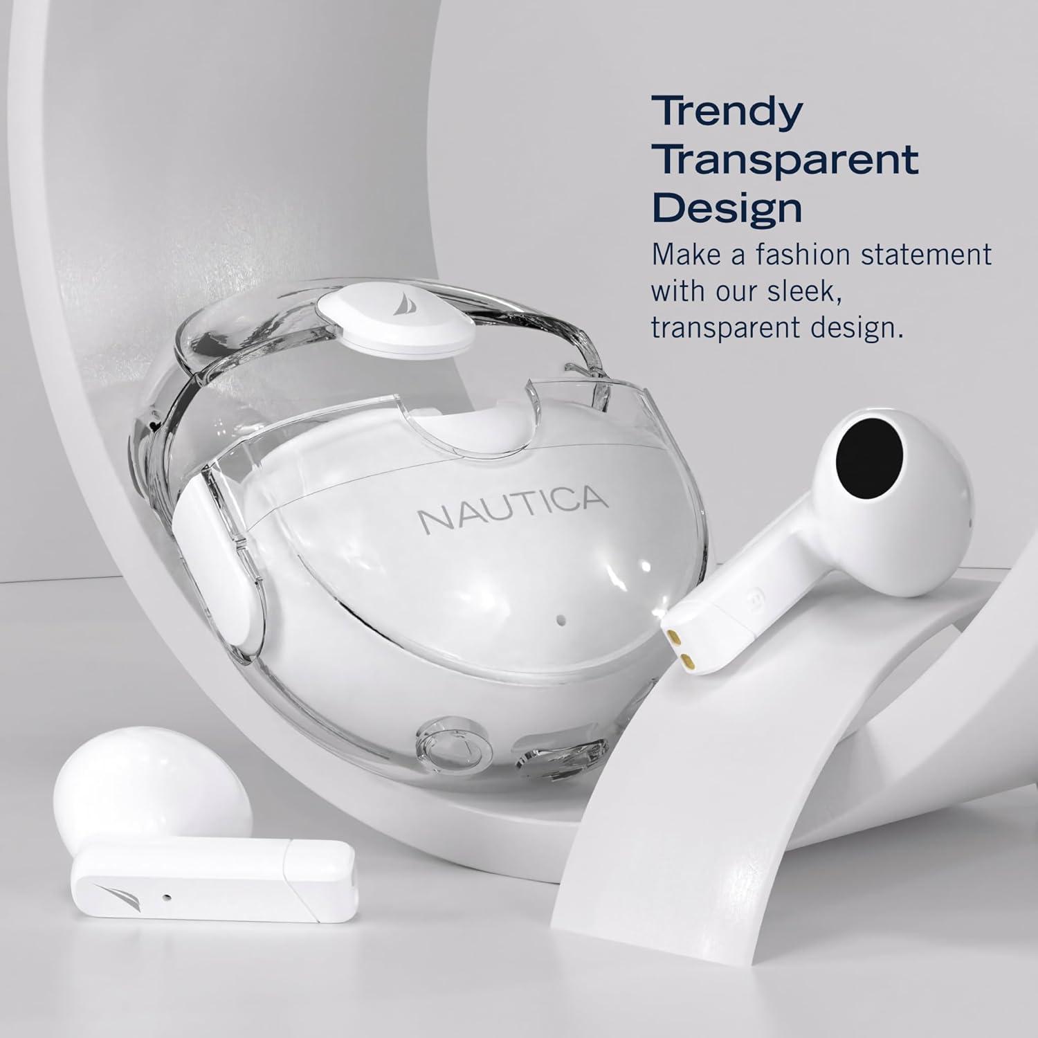 imageNautica Bluetooth Earbuds Wireless Connection 6 Hours Playtime Bluetooth 51 HandsFree Stereo Calls Fast Auto Pair IPX5 Splashproof Lightweight Transparent Design for iOS Android WhiteWhite