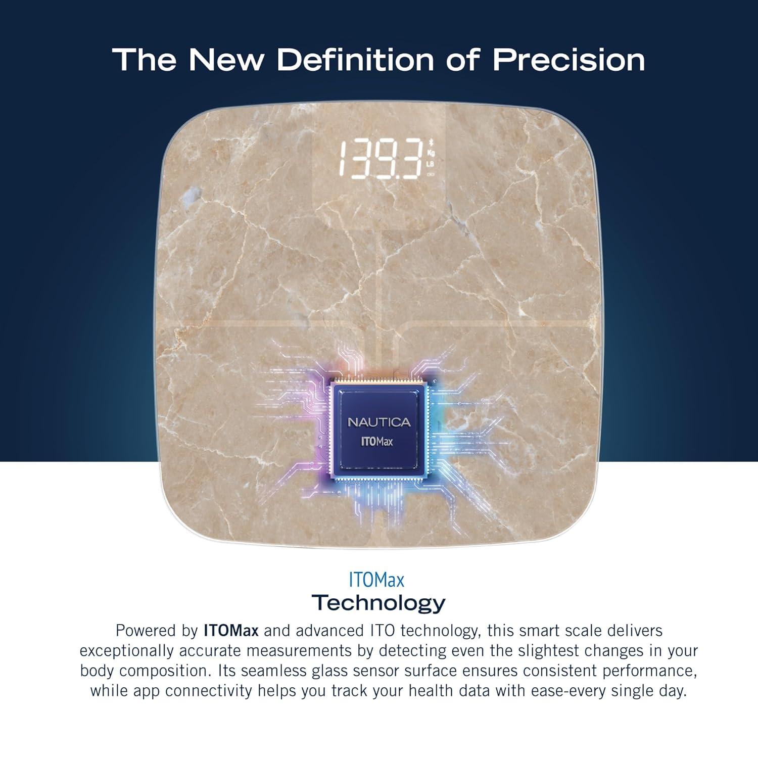 imageNautica Body Tracker Digital Bathroom Scale BluetoothEnabled Smart Scale with BMI Body Fat Muscle Mass Tracking amp More Syncs with Smartphone App for Body Composition Tracking 396 LbsQuartz Stone