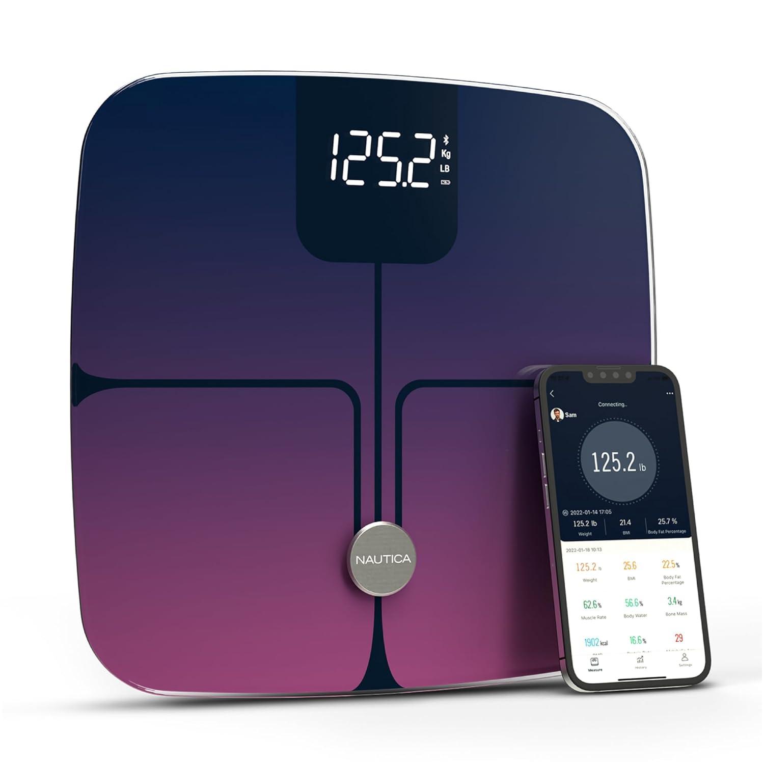 imageNautica Body Tracker Digital Bathroom Scale BluetoothEnabled Smart Scale with BMI Body Fat Muscle Mass Tracking amp More Syncs with Smartphone App for Body Composition Tracking 396 LbsNavy Fuschia