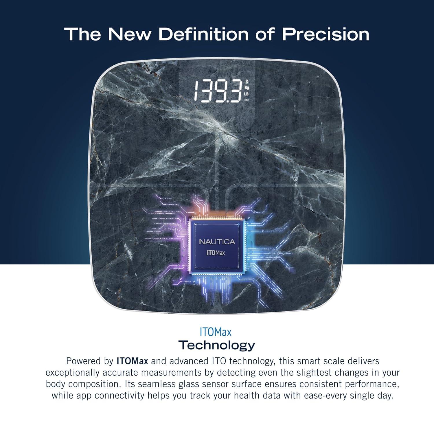 imageNautica Body Tracker Digital Bathroom Scale BluetoothEnabled Smart Scale with BMI Body Fat Muscle Mass Tracking amp More Syncs with Smartphone App for Body Composition Tracking 396 LbsAqua Stone