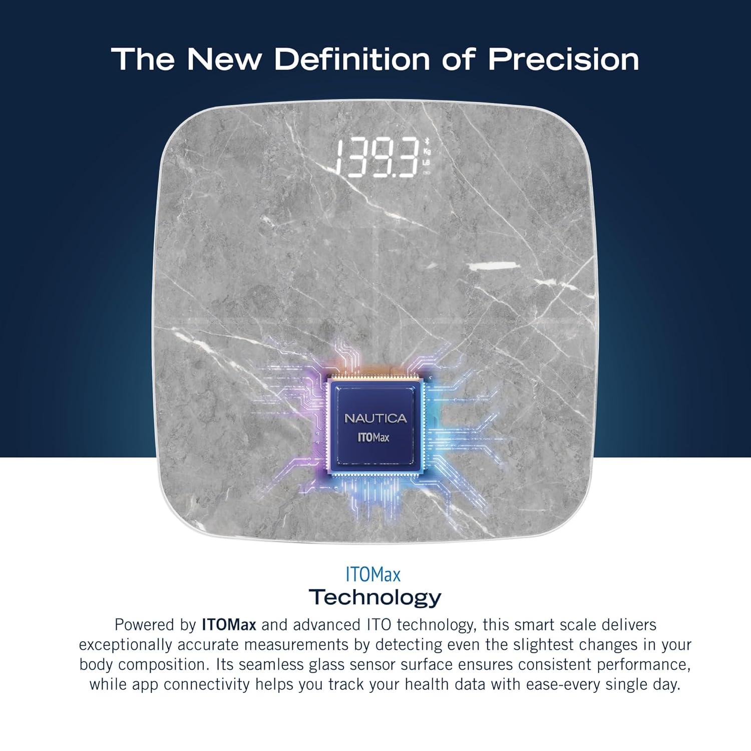 imageNautica Body Tracker Digital Bathroom Scale BluetoothEnabled Smart Scale with BMI Body Fat Muscle Mass Tracking amp More Syncs with Smartphone App for Body Composition Tracking 396 LbsTravertine Stone