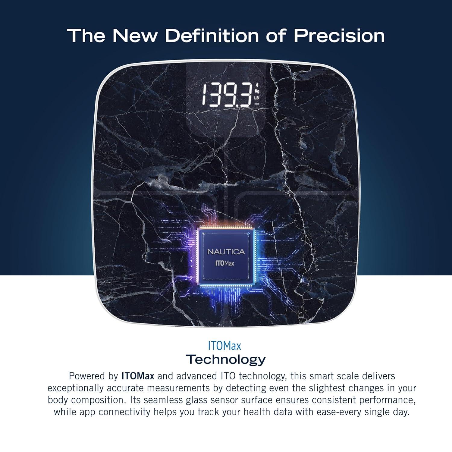 imageNautica Body Tracker Digital Bathroom Scale BluetoothEnabled Smart Scale with BMI Body Fat Muscle Mass Tracking amp More Syncs with Smartphone App for Body Composition Tracking 396 LbsBlack Stone