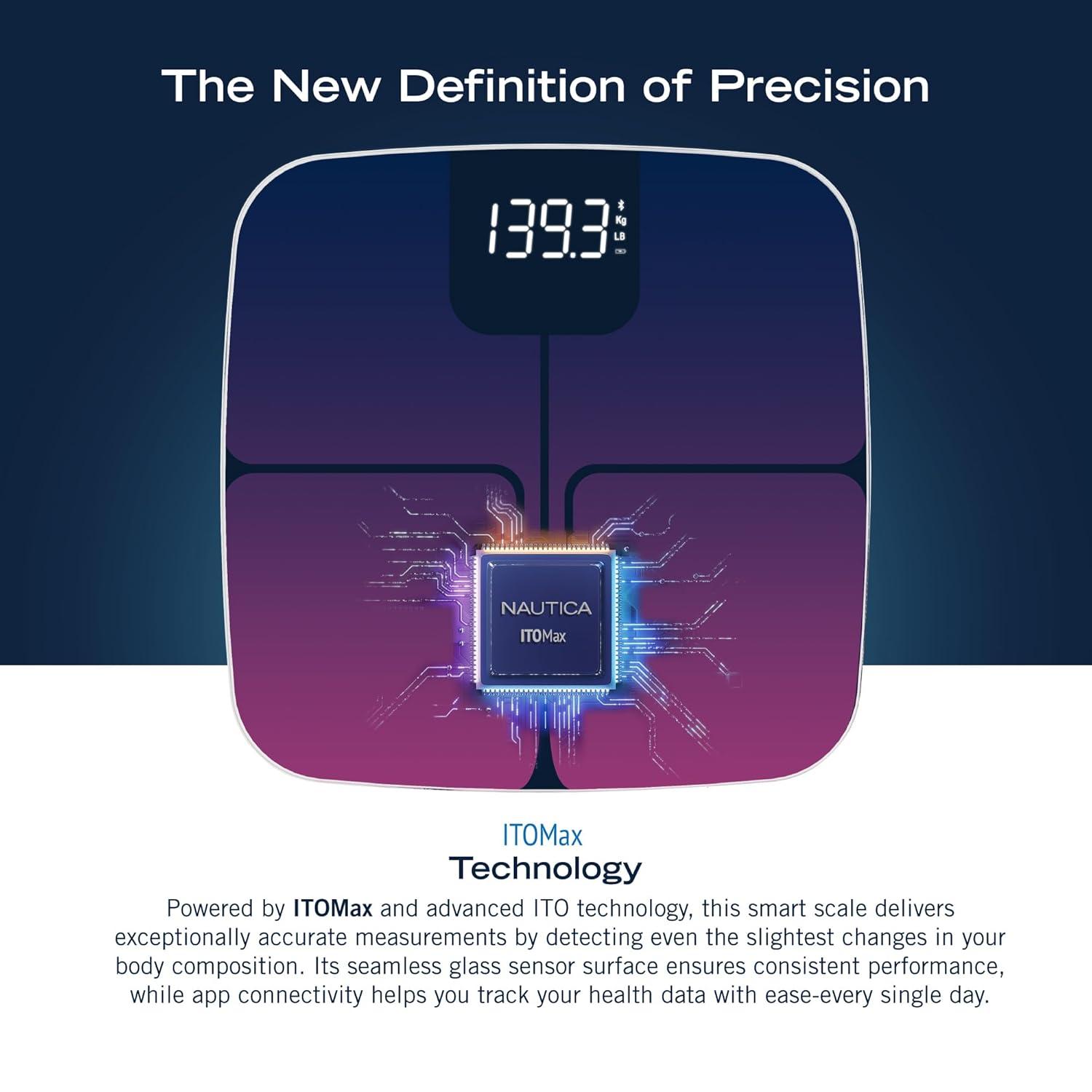 imageNautica Body Tracker Digital Bathroom Scale BluetoothEnabled Smart Scale with BMI Body Fat Muscle Mass Tracking amp More Syncs with Smartphone App for Body Composition Tracking 396 LbsNavy Fuschia