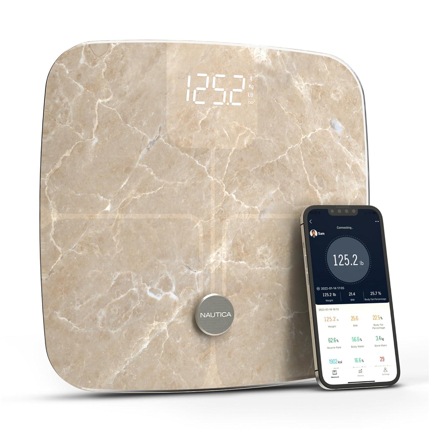 imageNautica Body Tracker Digital Bathroom Scale BluetoothEnabled Smart Scale with BMI Body Fat Muscle Mass Tracking amp More Syncs with Smartphone App for Body Composition Tracking 396 LbsQuartz Stone