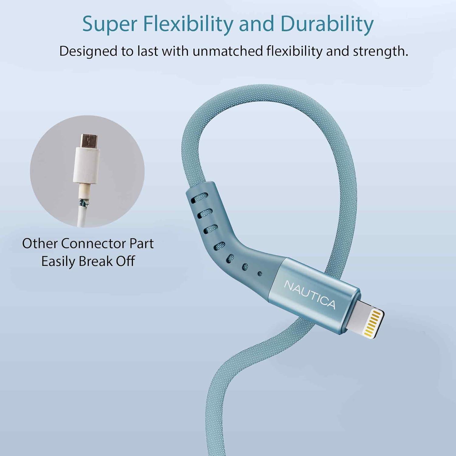 imageNautica C65 Charging Cable USB A to Lightning Cable for UltraFast Charging Durable Braided Design 12W 480 MbpsBlue
