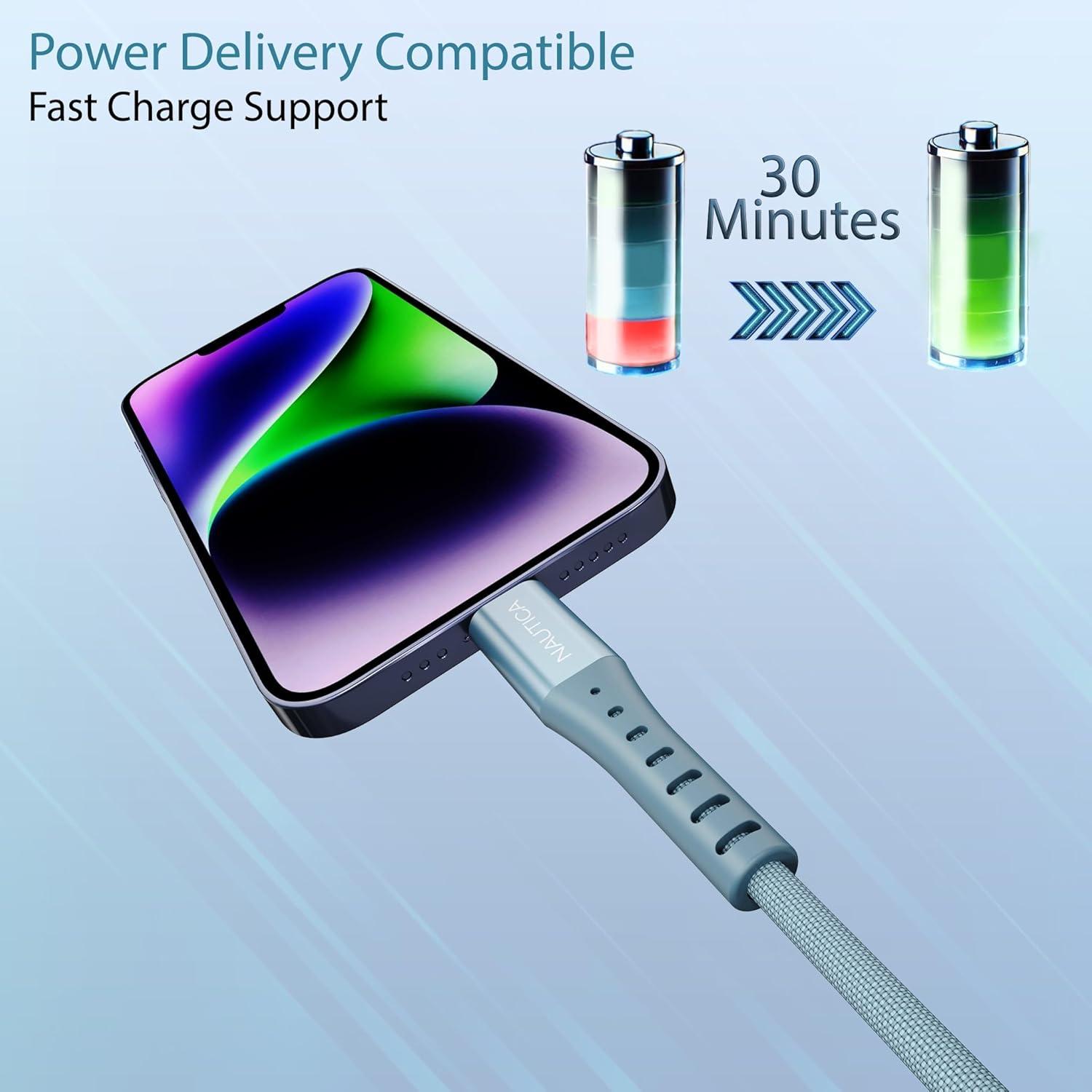 imageNautica C65 Charging Cable USB A to Lightning Cable for UltraFast Charging Durable Braided Design 12W 480 MbpsBlue