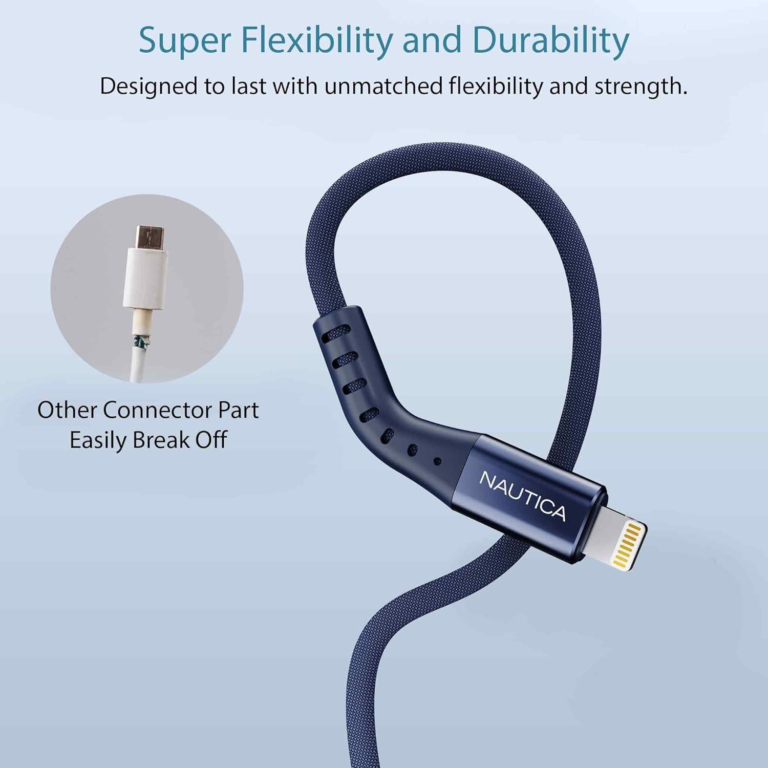 imageNautica C65 Charging Cable USB A to Lightning Cable for UltraFast Charging Durable Braided Design 12W 480 MbpsNavy