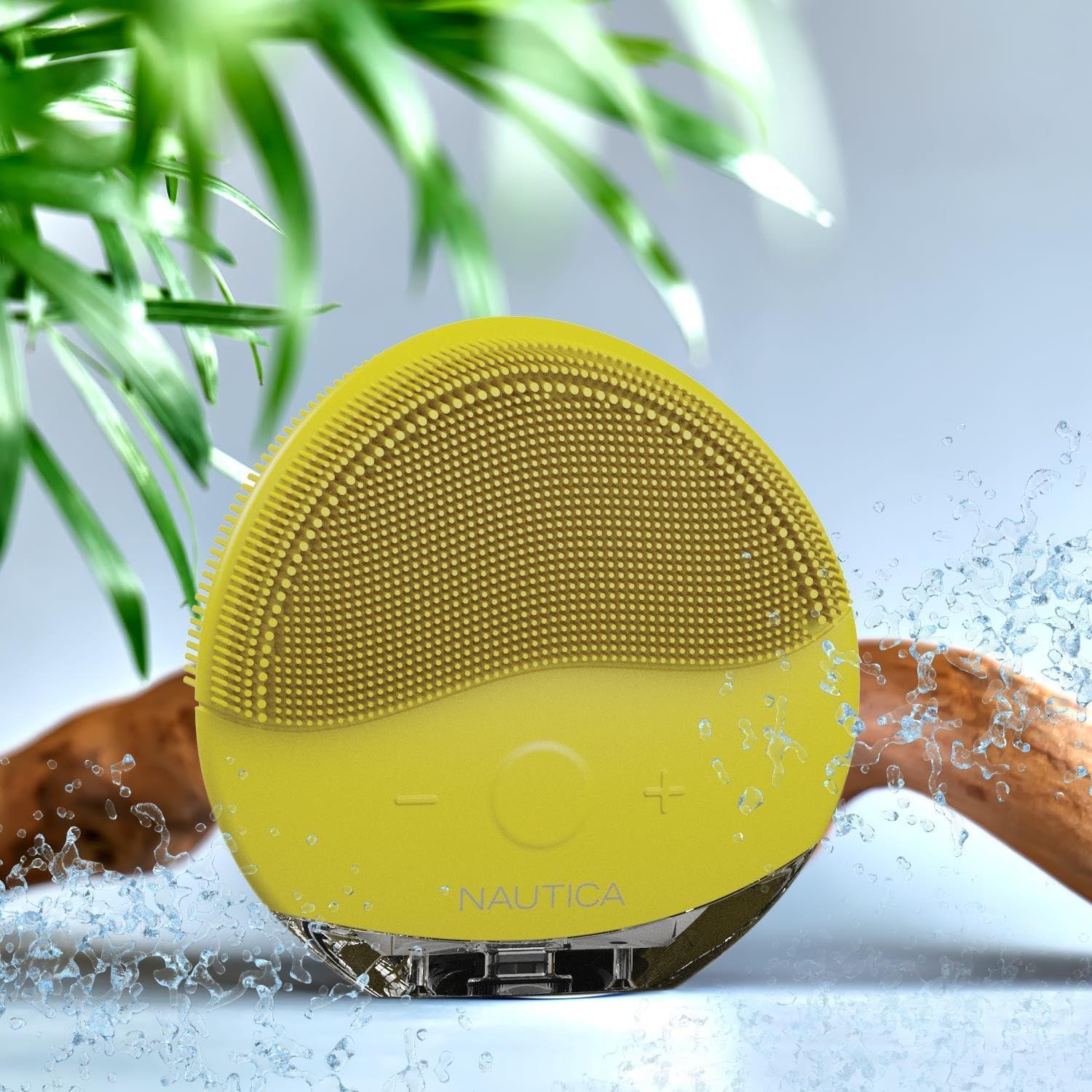 imageNautica PC110 DualSided Sonic Silicone Face Scrubber with USB Charging amp LED Indicator Waterproof Rechargeable Face Exfoliator Brush with Sonic Technology for Deep CleansingMustard