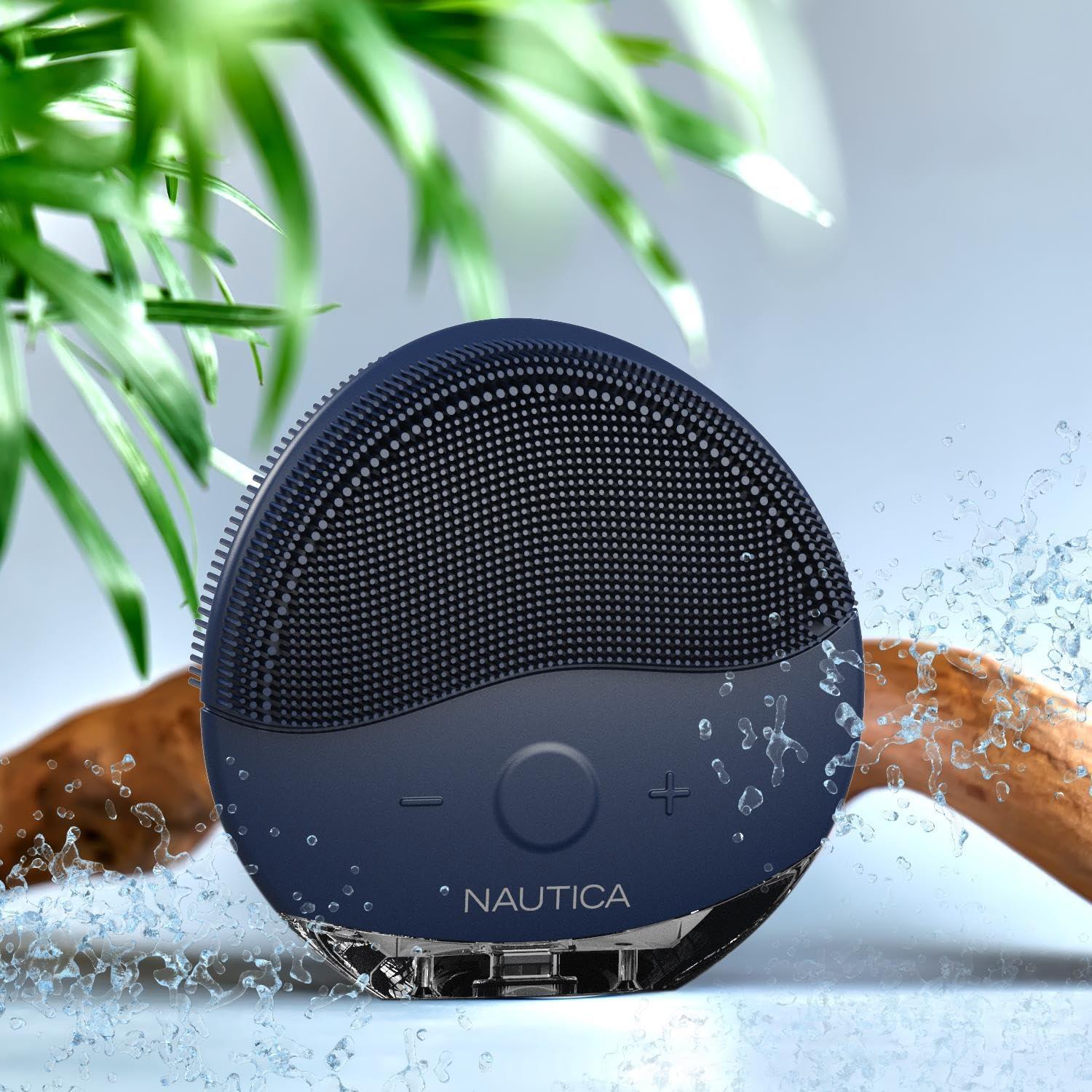 imageNautica PC110 DualSided Sonic Silicone Face Scrubber with USB Charging amp LED Indicator Waterproof Rechargeable Face Exfoliator Brush with Sonic Technology for Deep CleansingNavy