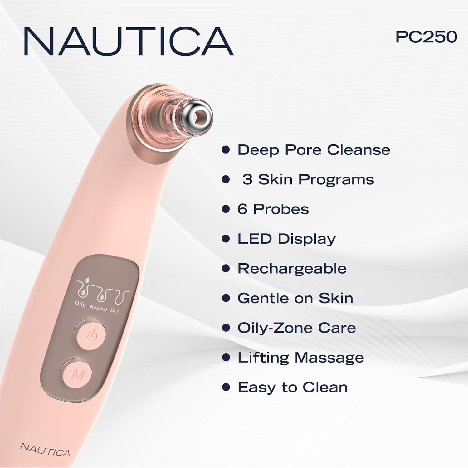 imageNautica PC250 Blackhead Remover Tool Rechargeable Vacuum Blackhead Remover for Face with 6 Heads 3 Modes amp LED Display for Deep Pore Cleansing
