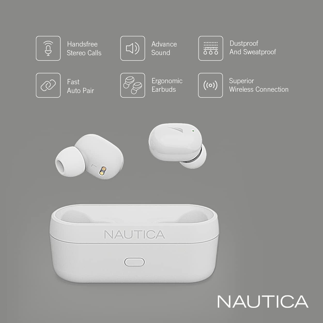 imageNautica T300 True Wireless Earbuds Bluetooth v50 TWS inEar Earphones with Builtin Mic Wireless Bluetooth Earbuds MicroUSB Charging Case Touch Control Ergonomic Design SweatProof Off White