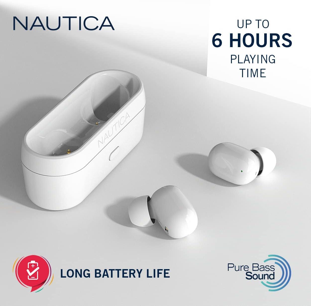 imageNautica T300 True Wireless Earbuds Bluetooth v50 TWS inEar Earphones with Builtin Mic Wireless Bluetooth Earbuds MicroUSB Charging Case Touch Control Ergonomic Design SweatProof Off White