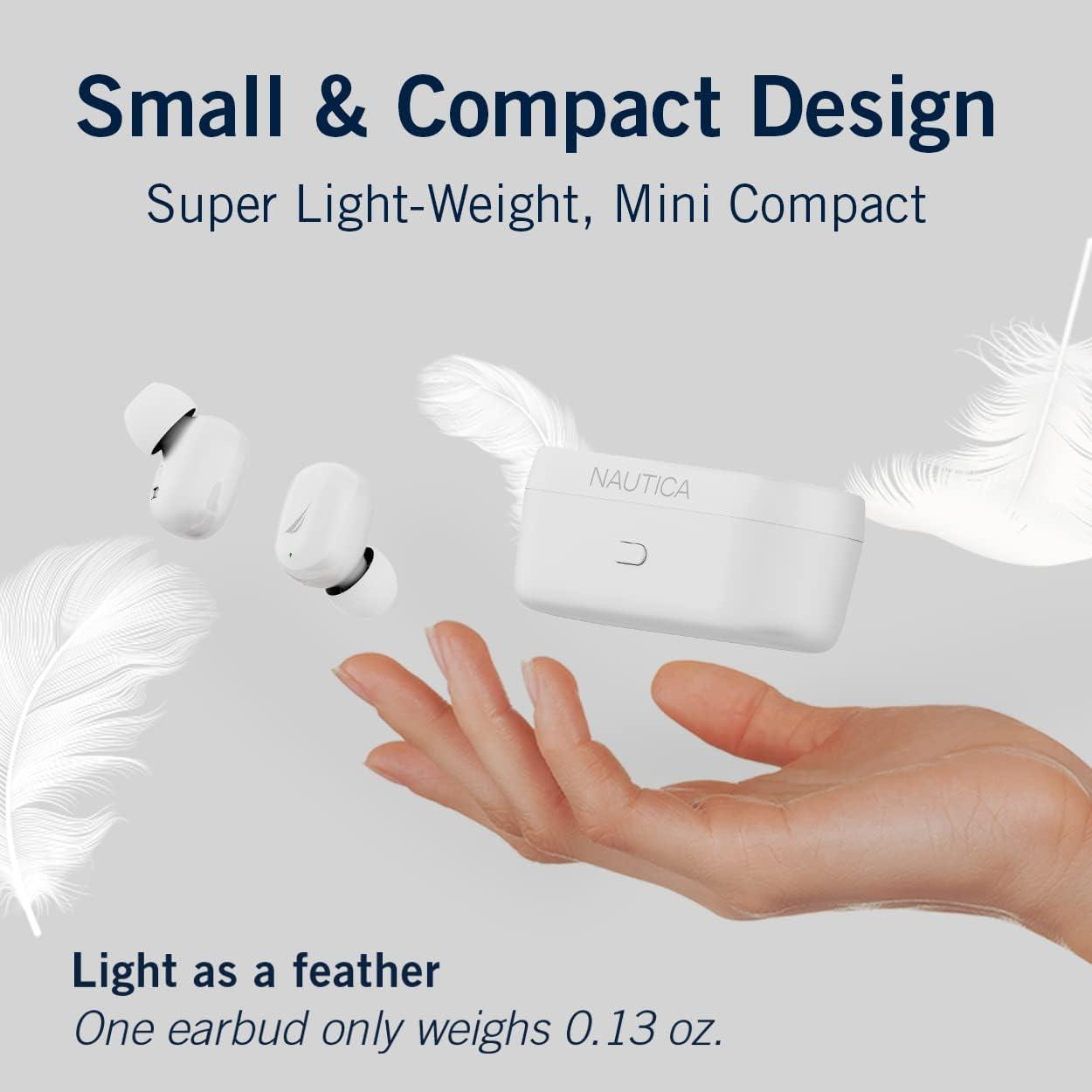 imageNautica T300 True Wireless Earbuds Bluetooth v50 TWS inEar Earphones with Builtin Mic Wireless Bluetooth Earbuds MicroUSB Charging Case Touch Control Ergonomic Design SweatProof Off White
