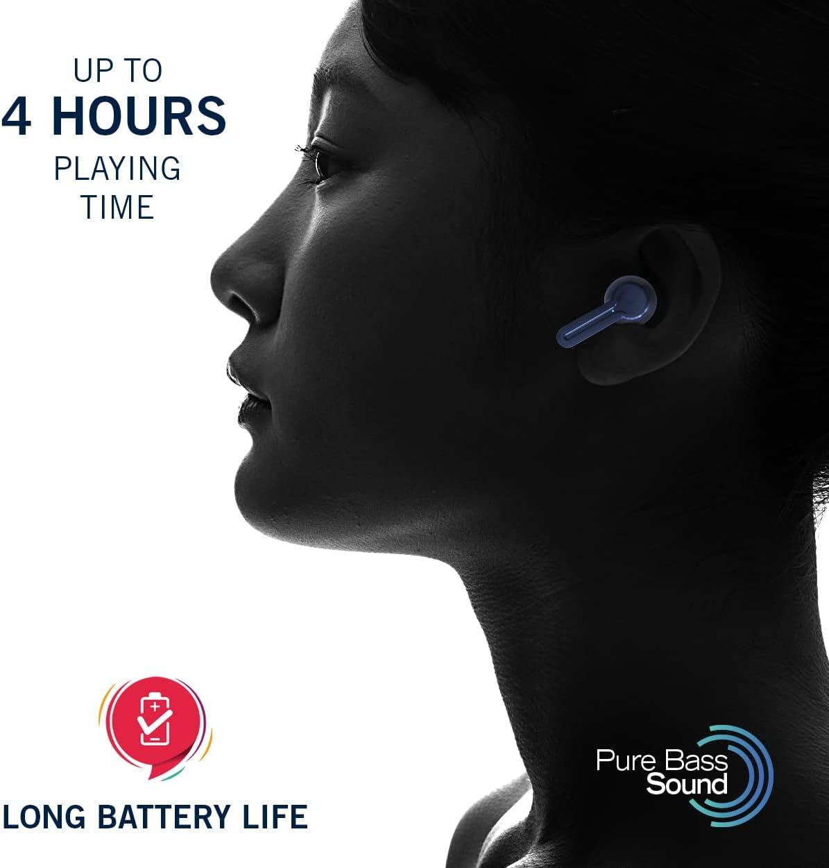 imageNautica T400 True Wireless Earbuds Bluetooth v51 TWS inEar Earphones with Builtin Mic Wireless Bluetooth Earbuds with Charging case Touch Control Ergonomic Design SweatProof USBC Navy