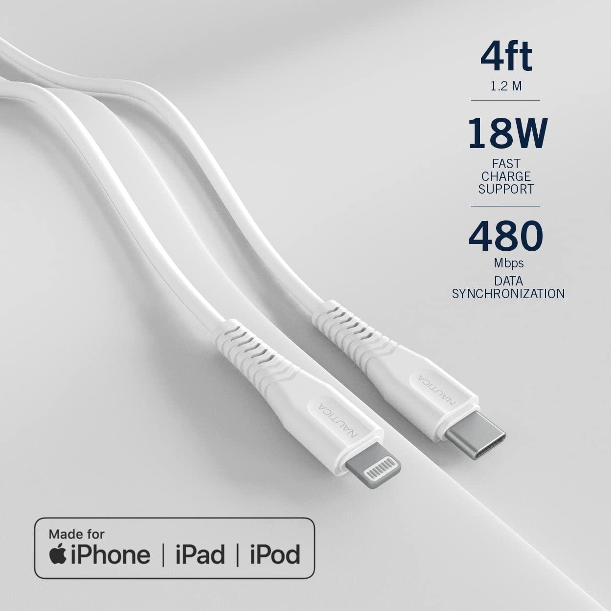 imageNautica USB C to Lightning Cable Type C to Lightning Cable USB C Charger MFi Verified Fast Charger Charging Cord Compatible with iPhone 1312 Pro Max11XXSXR iPad AirPod 4 Ft NavyWhite