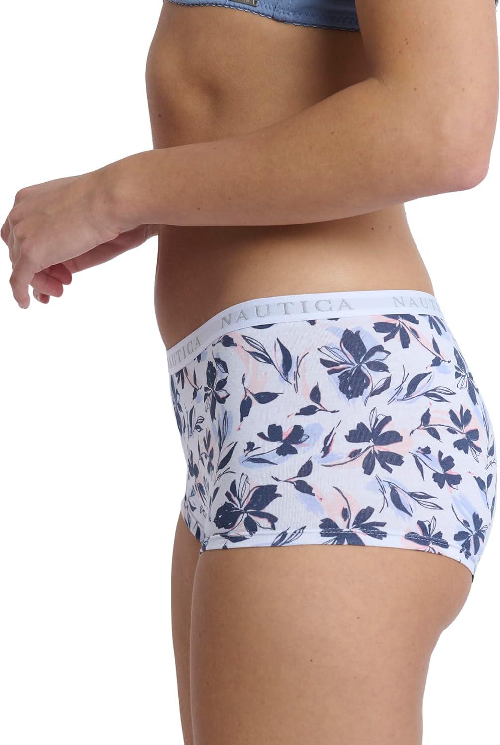 imageNautica Womens Cotton Boyshort Underwear Set 5PackCoastal PeriLt Bleach HeatherStingraySummer RoseNew Ink Floral