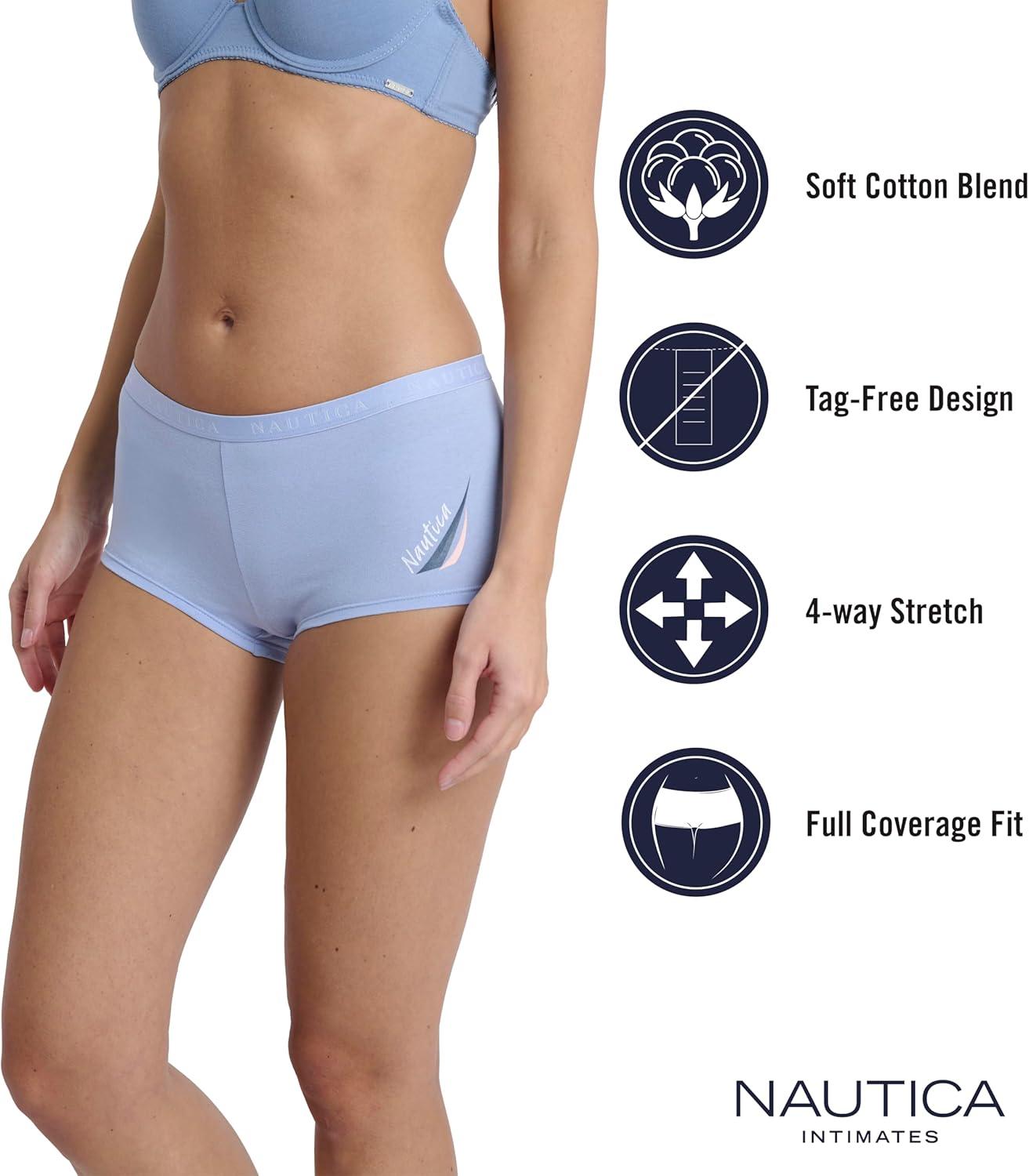 imageNautica Womens Cotton Boyshort Underwear Set 5PackCoastal PeriLt Bleach HeatherStingraySummer RoseNew Ink Floral