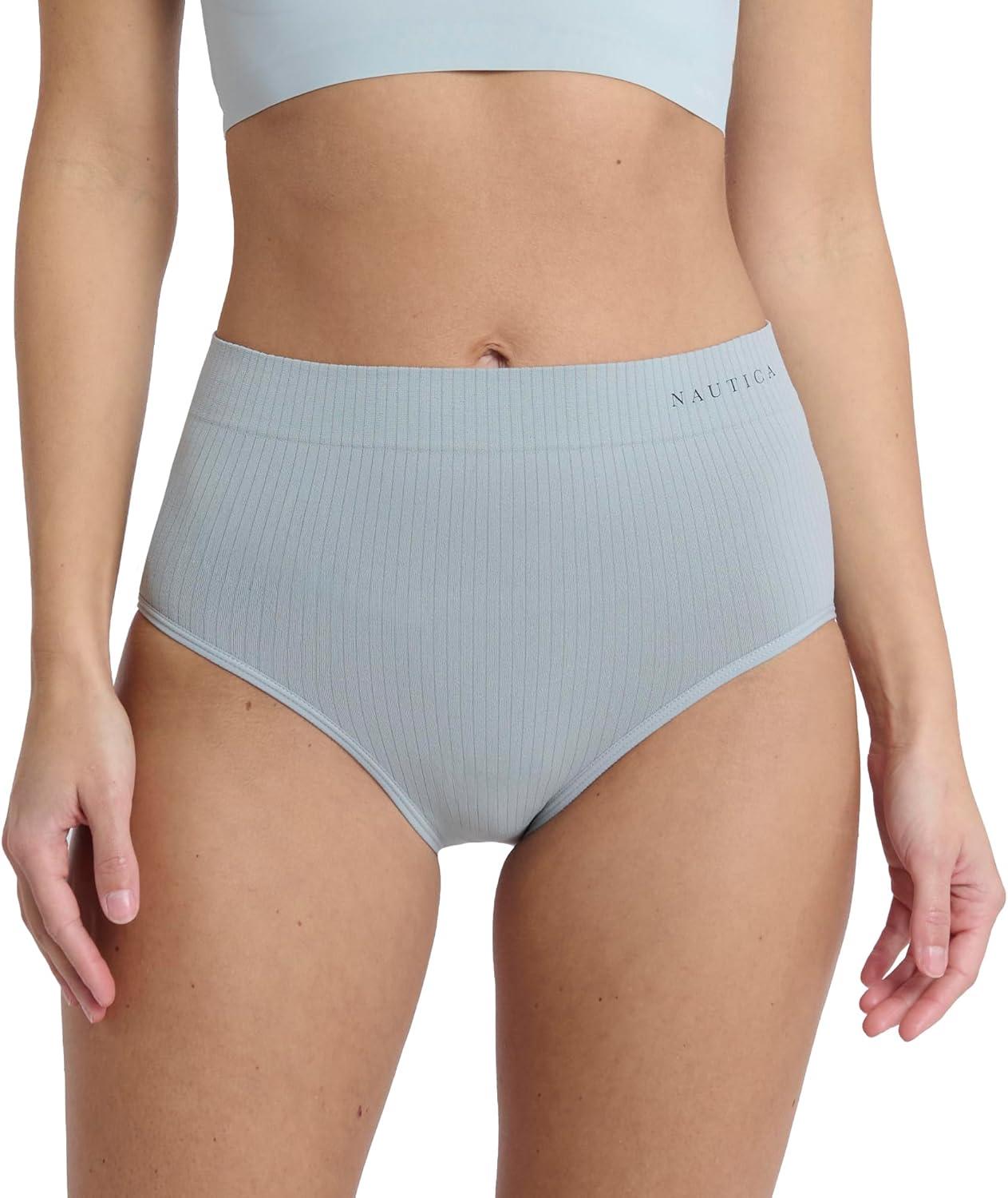 imageNautica Womens Seamless Ribbed Knit Brief Underwear Set 5PackBlackFairPale SageWhiteLight Mocha