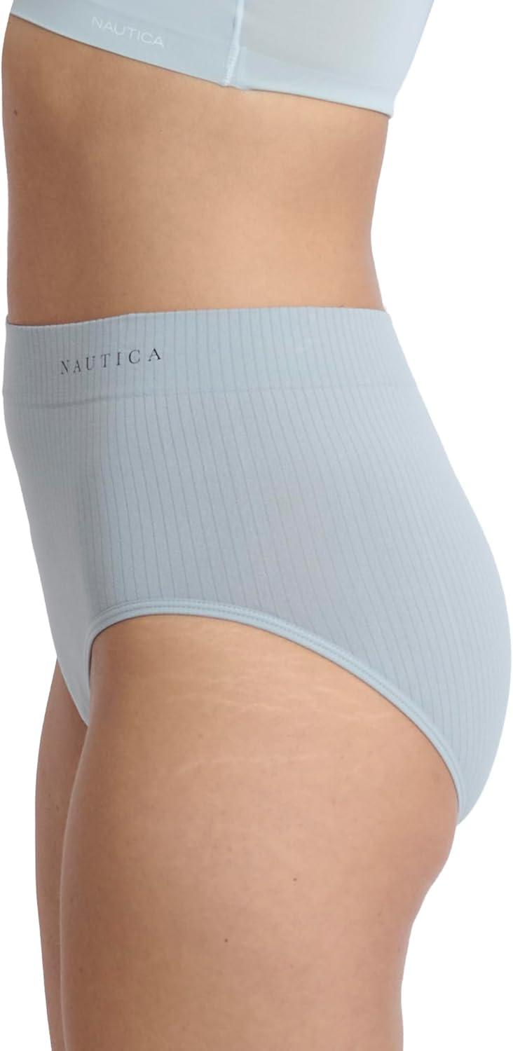 imageNautica Womens Seamless Ribbed Knit Brief Underwear Set 5PackBlackFairPale SageWhiteLight Mocha