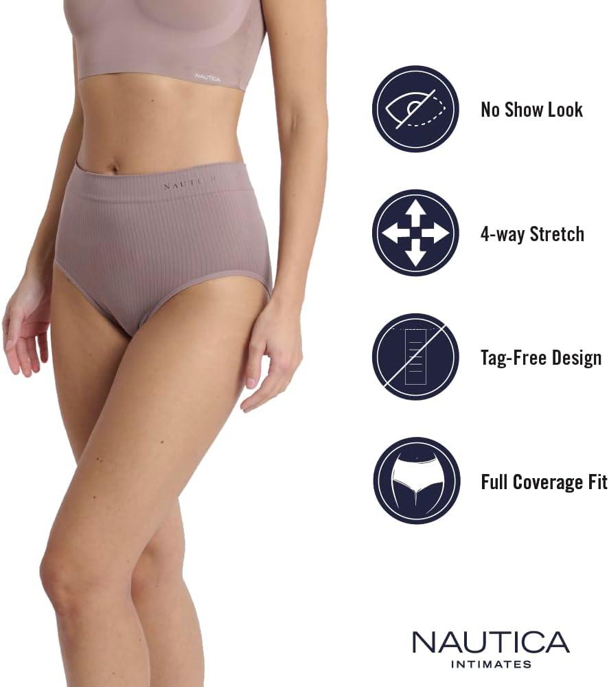 imageNautica Womens Seamless Ribbed Knit Brief Underwear Set 5PackBlackFairPale SageWhiteLight Mocha