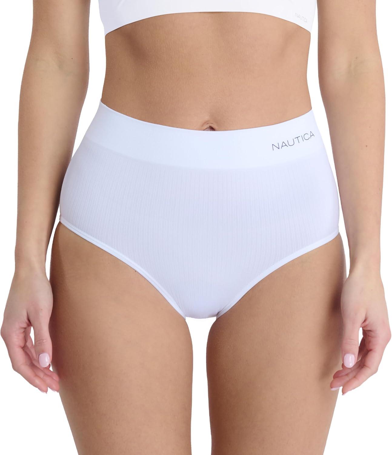 imageNautica Womens Seamless Ribbed Knit Brief Underwear Set 5PackNocturnal NavyWhiteSoft TaupeBlushed IceMd Heather Grey