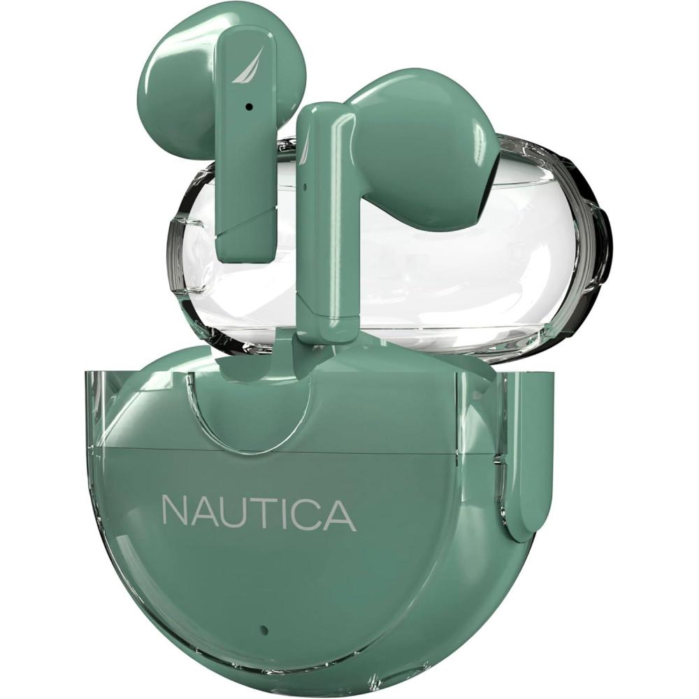 imageNautica Bluetooth Earbuds Wireless Connection 6 Hours Playtime Bluetooth 51 HandsFree Stereo Calls Fast Auto Pair IPX5 Splashproof Lightweight Transparent Design for iOS Android GreenGreen