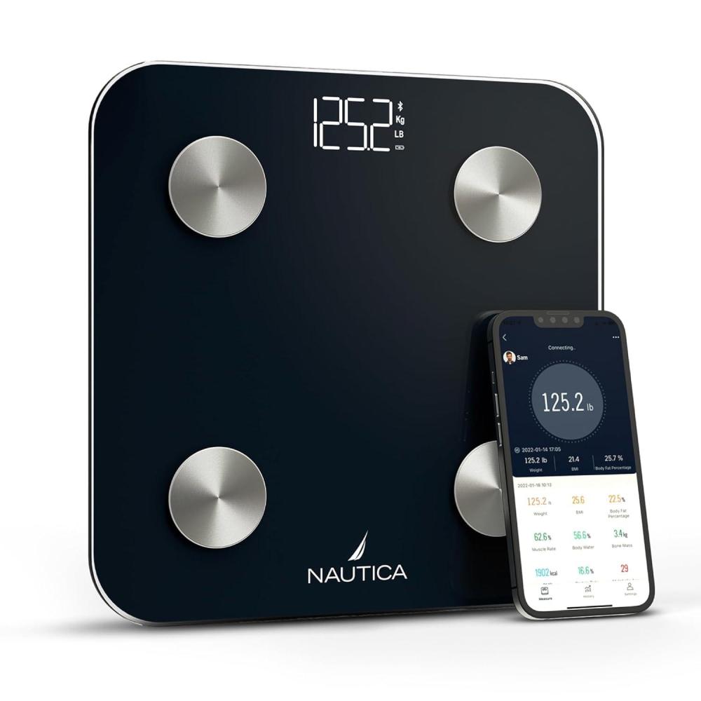 imageNautica Body Tracker Digital Bathroom Scale BluetoothEnabled Smart Scale with BMI Body Fat Muscle Mass Tracking amp More Syncs with Smartphone App for Body Composition Tracking 396 LbsTrue Black