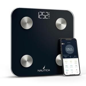 Nautica Body Tracker Digital Bathroom Scale, Bluetooth-Enabled Smart Scale with BMI, Body Fat, Muscle Mass Tracking & More, Syncs with Smartphone App for Body Composition Tracking, 396 Lbs.(True Black)
