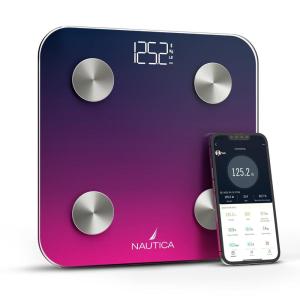 Nautica Body Tracker Digital Bathroom Scale, Bluetooth-Enabled Smart Scale with BMI, Body Fat, Muscle Mass Tracking & More, Syncs with Smartphone App for Body Composition Tracking, 396 Lbs.(Navy Fuschia)
